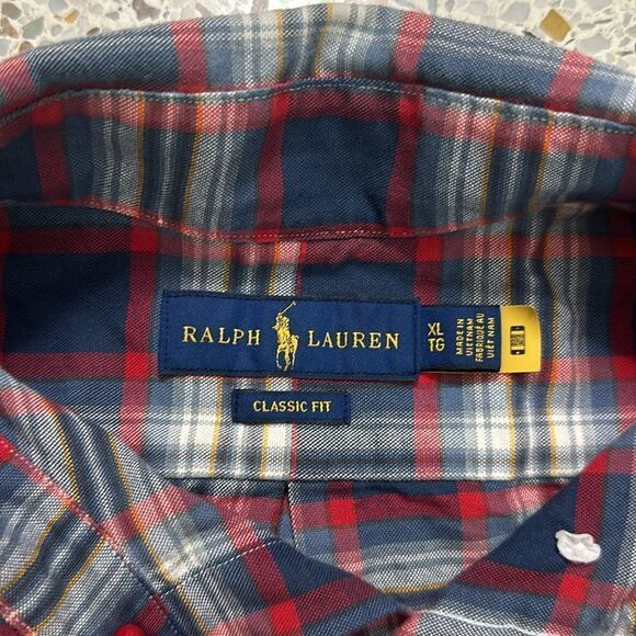 Ralph Lauren Classic Fit navy blue red plaid XL shirt button up down - Picture 4 of 6